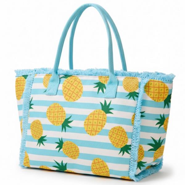 PINEAPPLE STRIPE FRINGE TOTE BAG