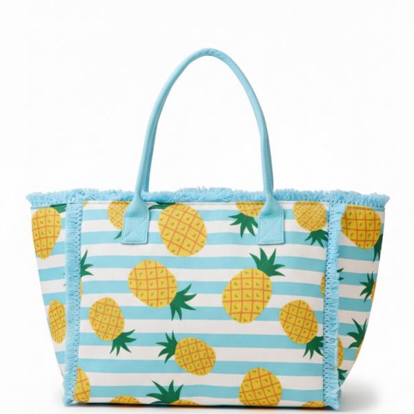 PINEAPPLE STRIPE FRINGE TOTE BAG