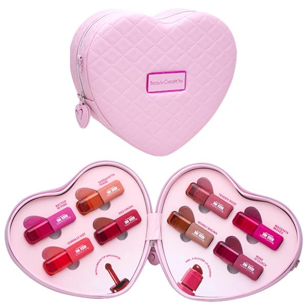 BEAUTY CREATIONS KISS ME LIQUID GEL TINT SET WITH QUILTED HEART SHAPE BAG