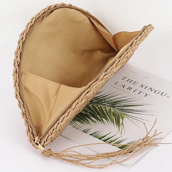 STRAW HALF MOON CLUTCH W STARFISH EMBELLISHMENTS