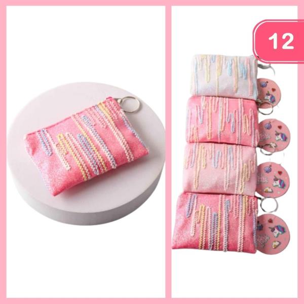 EMBROIDERED STRIPE COIN POUCH KEYCHAIN (12 UNITS)