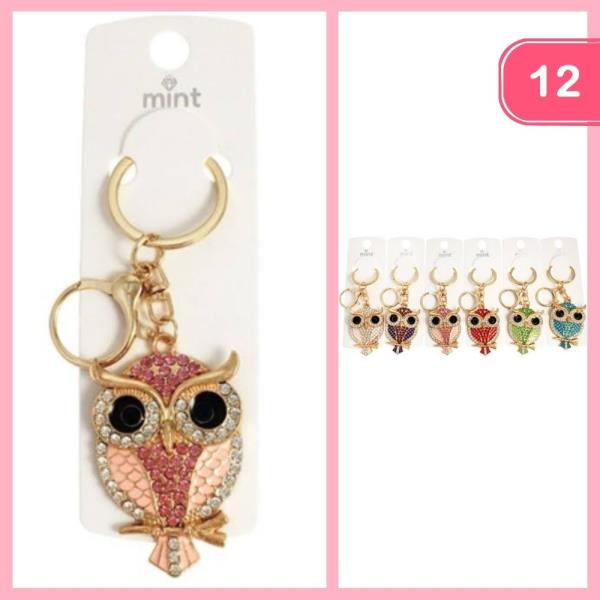 RHINESTONE OWL KEYCHAIN (12 UNITS)