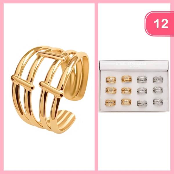 STAINLESS STEEL LAYERED OPEN RING (12 UNITS)