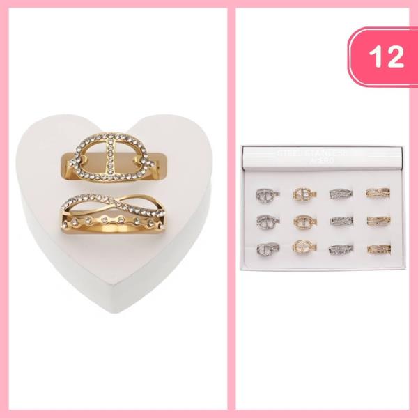 STAINLESS STEEL RHINESTONE STACKABLE RING (12 UNITS)