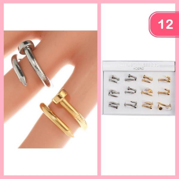 STAINLESS STEEL NAIL WRAP AROUND RING (12 UNITS)