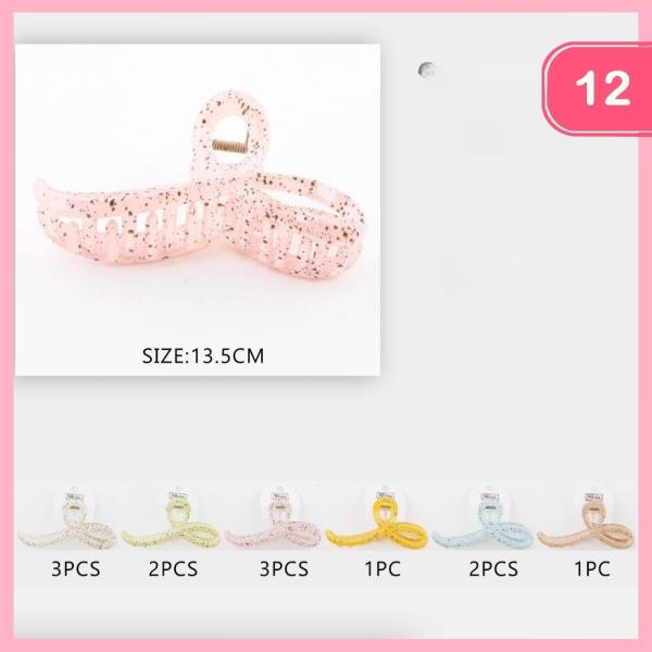 CLEAR GLITTER HAIR CLAW CLIP (12 UNITS)