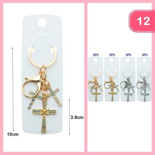 RHINESTONE CROSS KEYCHAIN (12 UNITS)