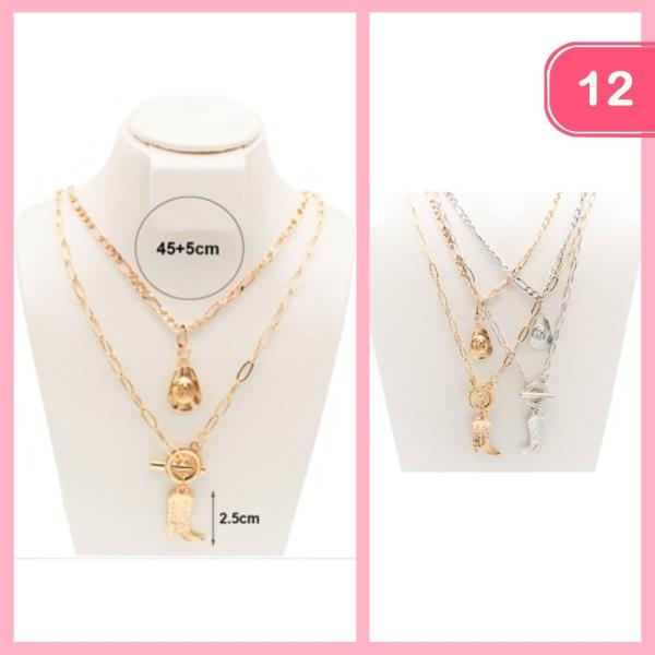 LAYERED WESTERN CHARM TOGGLE NECKLACE (12 UNITS)