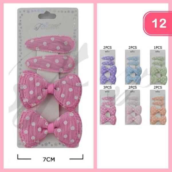 POLKA DOT HAIR BOW WITH SNAP HAIR CLIP (12 UNITS)