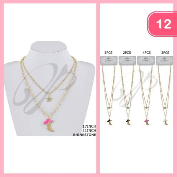 LAYERED WESTERN BOOT COWBOY HAT HAT STAR PENDANT NECKLACE (12 UNITS)