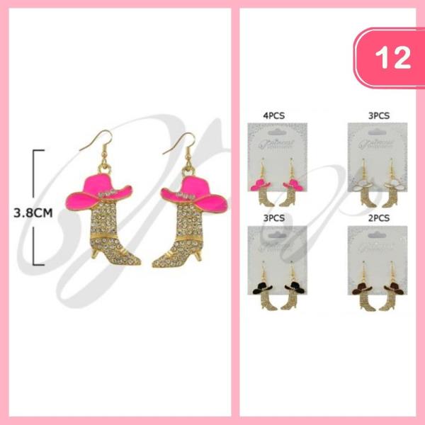 RHINESTONE WESTERN BOOT AND HAT EARRINGS (12 UNITS)