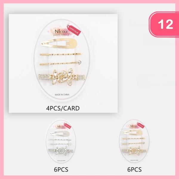 RHINESTONE FLOWER SNAP AND BOBBY PIN SET (12 UNITS)