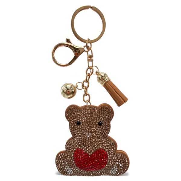 RHINESTONE TEDDY BEAR KEYCHAIN WITH TASSEL
