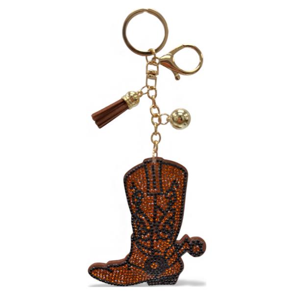 RHINESTONE COWBOY BOOT KEYCHAIN WITH TASSEL