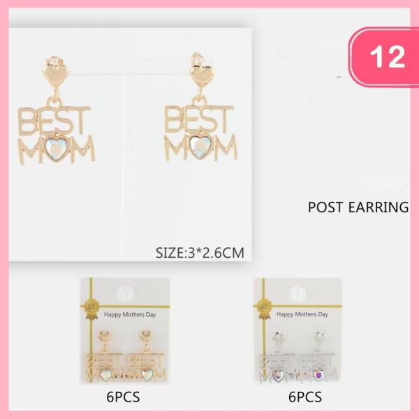 BEST MOM DANGLE EARRING (12 UNITS)