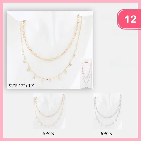LAYERED RHINESTONE HEART CHARM NECKLACE (12 UNITS)