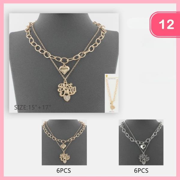 BEST MOM HEART PENDANT LAYERED NECKLACE (12 UNITS)