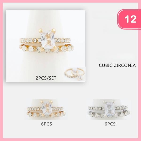 CUBIC ZIRCONIA RHINESTONE STACKABLE RING (12 UNITS)