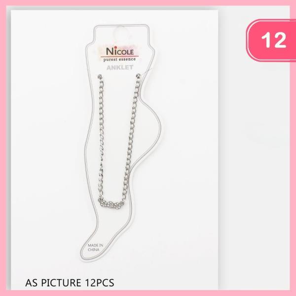 RHINESTONE BOW PENDANT CHAIN ANKLET (12 UNITS)