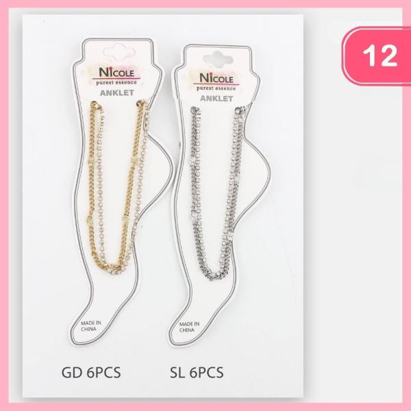 RHINESTONE LAYERED ANKLET (12 UNITS)