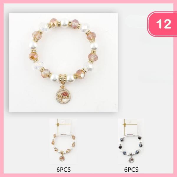 RHINESTONE BEADED ROUND MOM PENDANT BRACELET (12 UNITS)