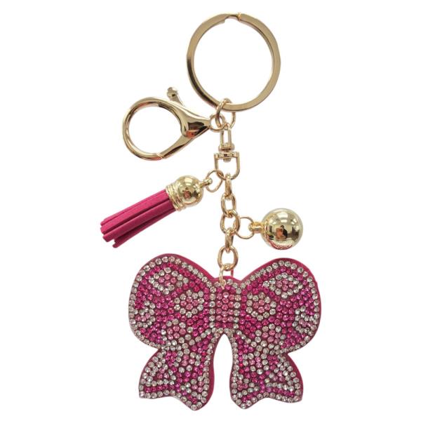 RHINESTONE PINK RIBBON KEYCHAIN WITH TASSEL