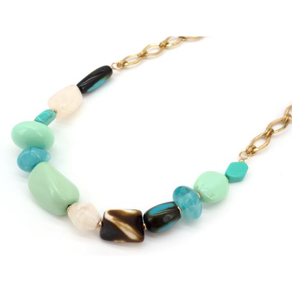MIXED STONE BEAD CHAIN NECKLACE
