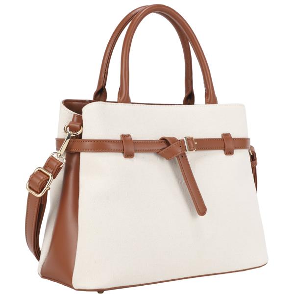 TWO TONED BUCKLE DESIGN SATCHEL BAG