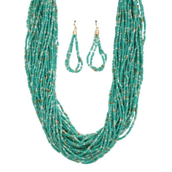 LAYERED SEED BEAD LAYERED NECKLACE EARRING SET