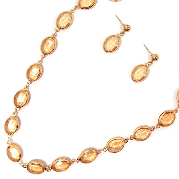 METAL GLASS NECKLACE EARRING SET