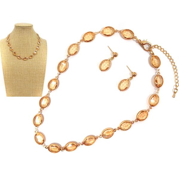 METAL GLASS NECKLACE EARRING SET