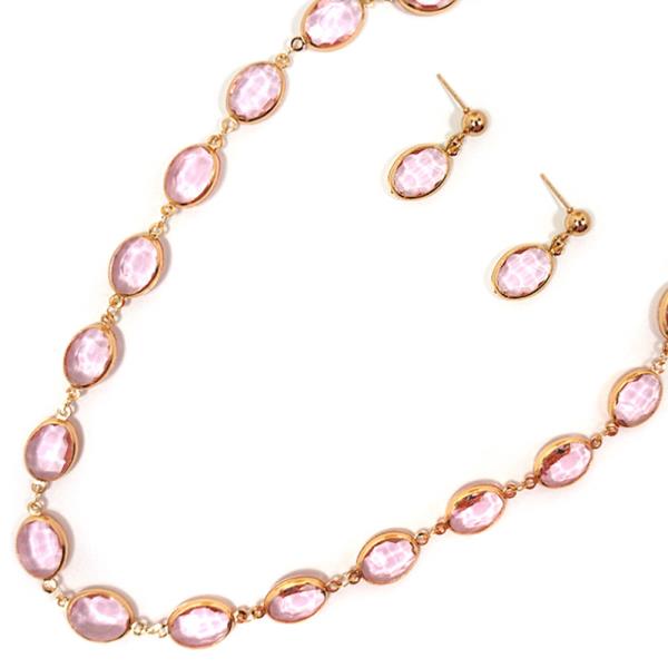 METAL GLASS NECKLACE EARRING SET