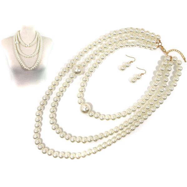 LAYERED PEARL NECKLACE EARRING SET