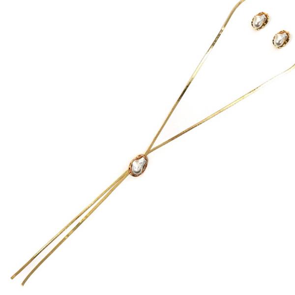 Y DROP W PEARL PENDANT NECKLACE EARRING SET