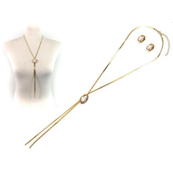 Y DROP W PEARL PENDANT NECKLACE EARRING SET