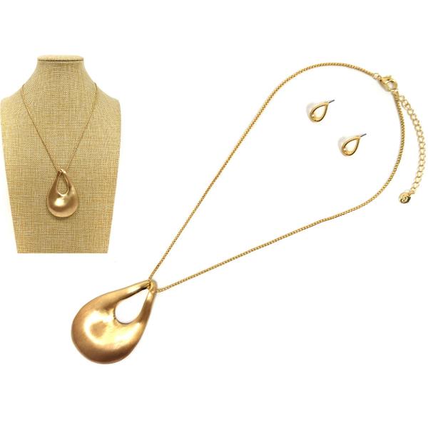 METAL CHAIN TEARDROP PENDANT NECKLACE EARRING SET