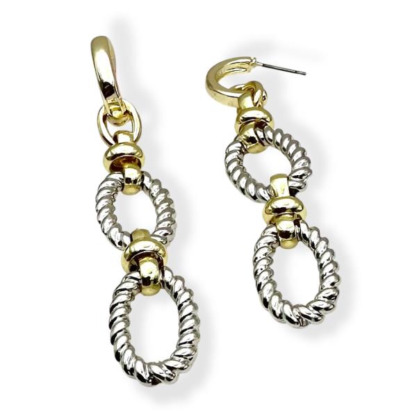 TWO TONE CABLE DANGLING EARRING