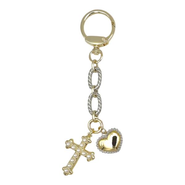 GOLD CROSS PEARL BAG CHARM 