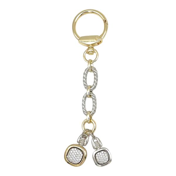 TWO TONE CZ PAVE SQUARE BAG CHARM