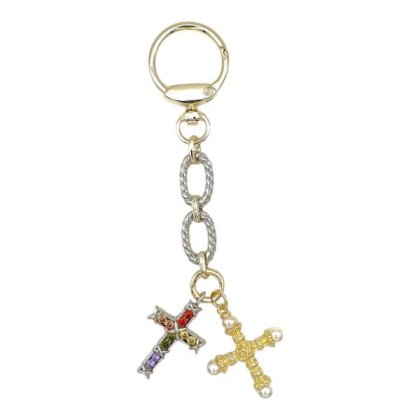 TWO TONE DOUBLE CZ CROSS BAG CHARM