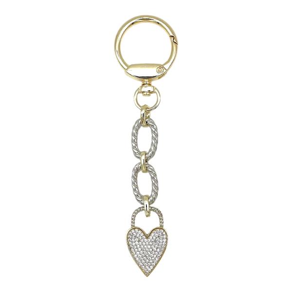 TWO TONE CZ PAVE HEART BAG CHARM