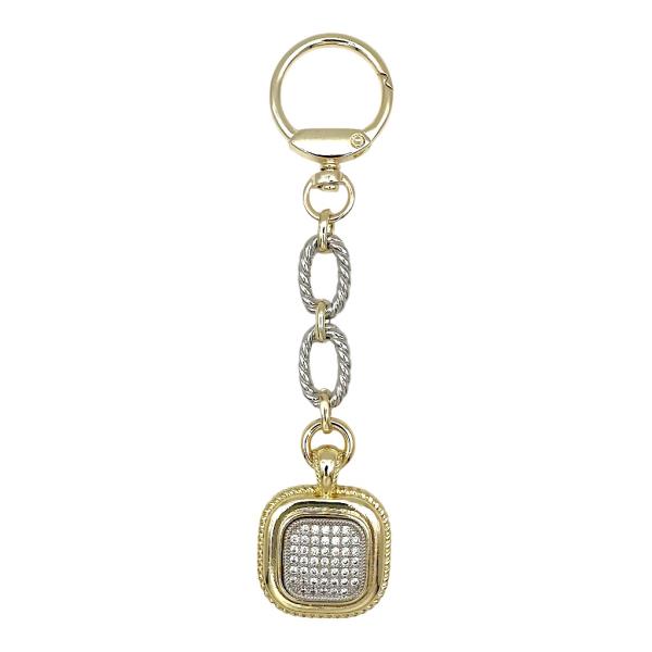TWO TONE CZ PAVE SQUARE BAG CHARM