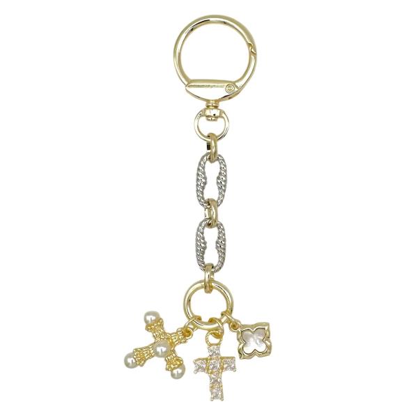 TWO TONE CZ PAVE CROSS BAG CHARM