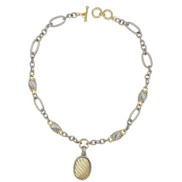 TWO TONE OVAL REVERSE CABLE LINK NECKLACE