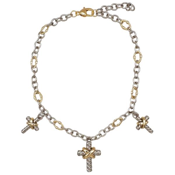 - TWO TONE TRIPLE CROSS LINK NECKLACE