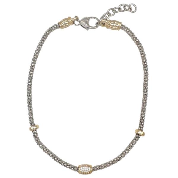 TWO TONE POPCORN 5MM CZ PAVE RING CHAIN NECKLACE