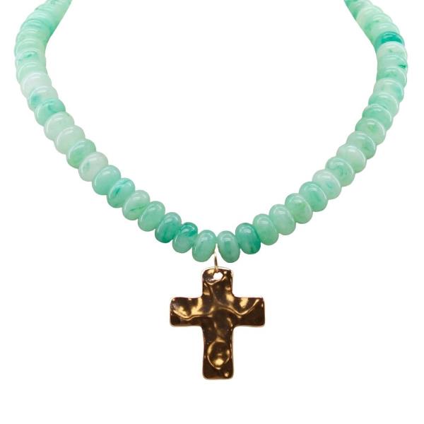 DONUT BEAD CROSS CHARM NECKLACE