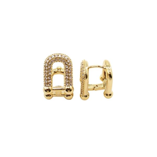 CZ STONE PAVE U SHAPE HUGGIE EARRINGS