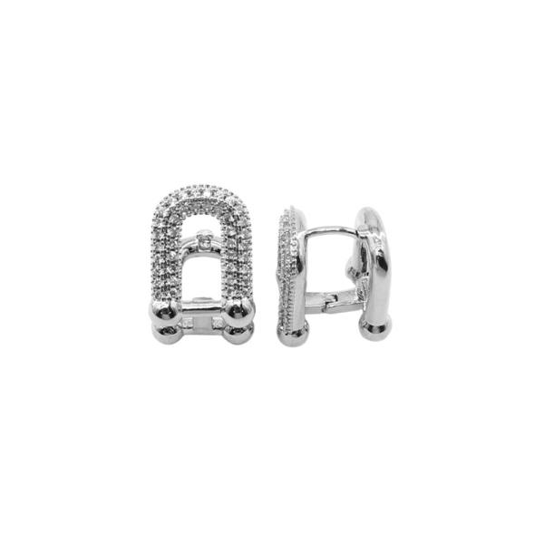 CZ STONE PAVE U SHAPE HUGGIE EARRINGS