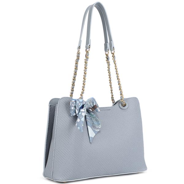 TEXTURED RIBBON DESIGN SHOULDER TOTE BAG